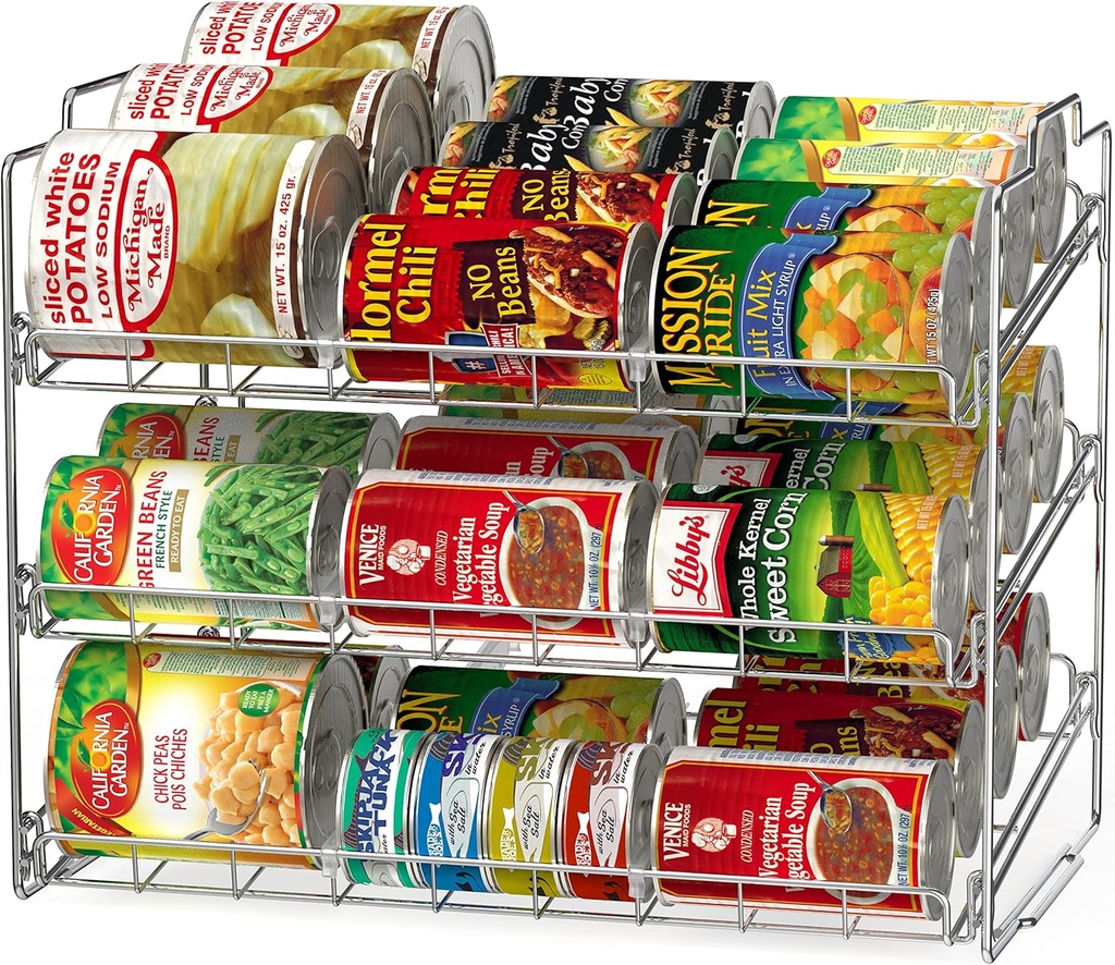 Deco Brothers Stackable Can Rack Organizer for Kitchen and Pantry, Holds Upto 36 Cans, Chrome Finish