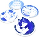 Mino Ware Japanese Mini Side Condiment Plate, Sushi Soy Sauce Fruit Cake, NEKOCHIGURA Cat Design, 3.9 inch, 4 Pattern Set