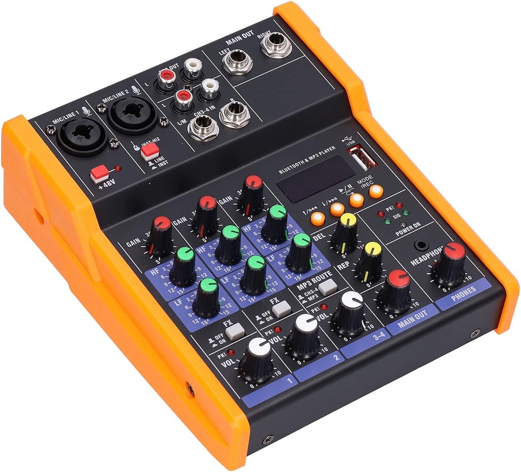 4 Channel Audio Interface Sound Board Mixing Console, DJ Mixer, Smart Noise Reduction USB Socket Portable Gaming Mixer for Webcast Party