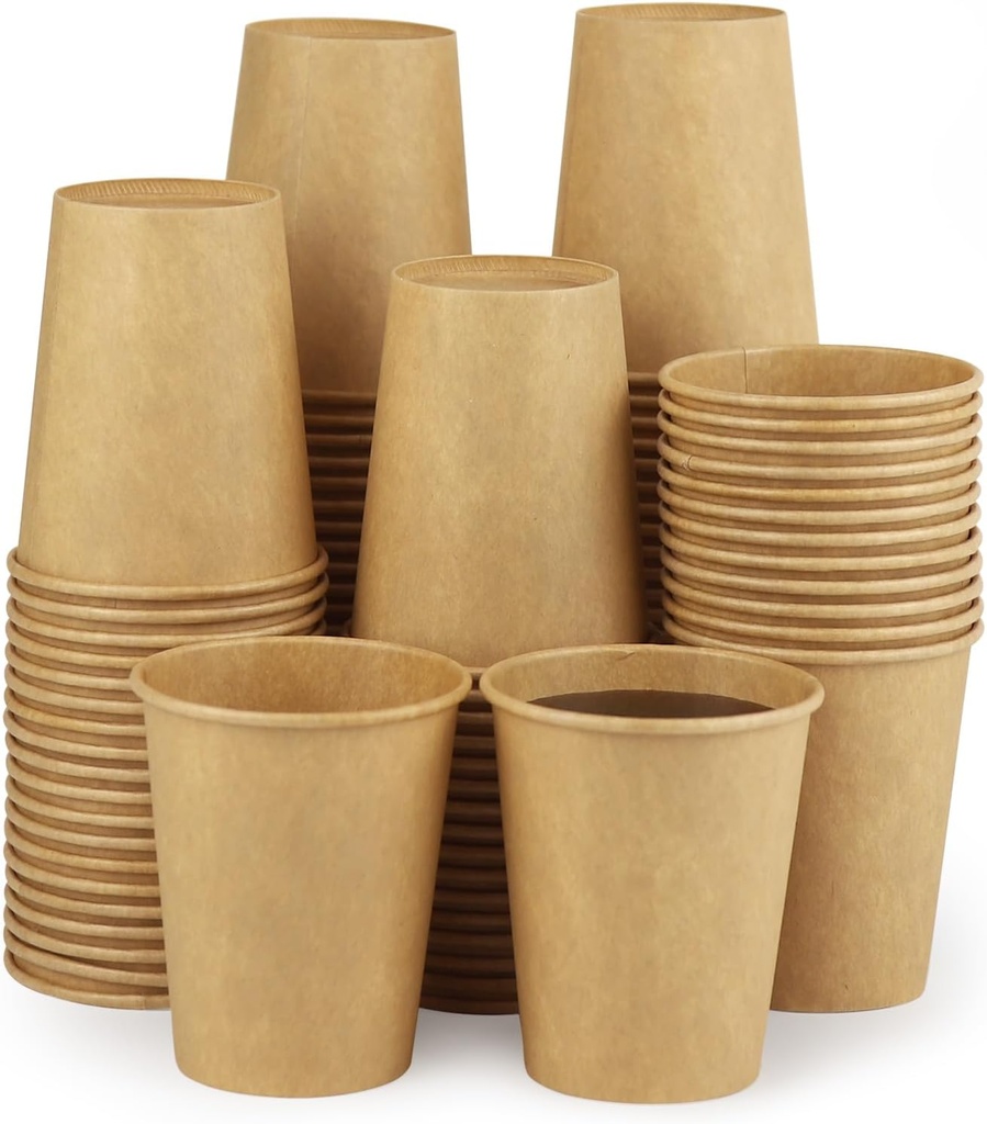 Kraft 100 Pack Paper Cups - 8 Oz Hot Compostable Cups for Coffee, Water & More