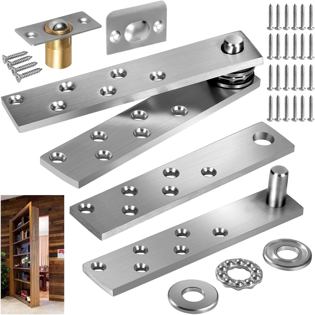 Hidden Door Pivot Hinges Heavy Duty for Max 200 Lb,Wood Doors, Hidden Hinge for Wood and Secret,Hidden Bookcase,Murphy Bookshelf (Heavy Duty 2PCS)