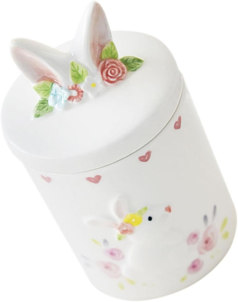 Easter Treat Container Ceramic Storage Jar with Cute Bunny Design Sealed Candy Canister Decorative Multi-purpose Party Favor Holder Easy to Clean