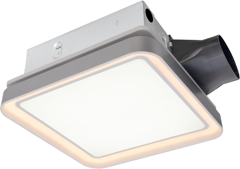 Akicon Bathroom Exhaust Fan with Light, 50-80-100 CFM DC Motor, 1.2 Sones 3CCT LED Light 2700K/4000K/5500K with 7W Night Light Quiet Energy Saving Ceiling Fan, Silver