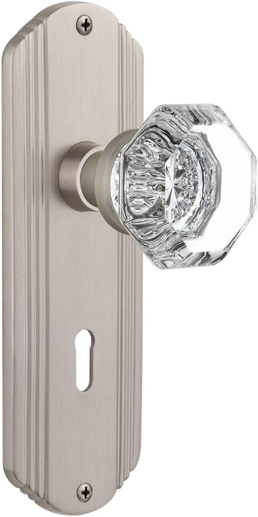 Nostalgic Warehouse Deco Plate with Waldorf Crystal Knob, Privacy - 2.375", Satin Nickel