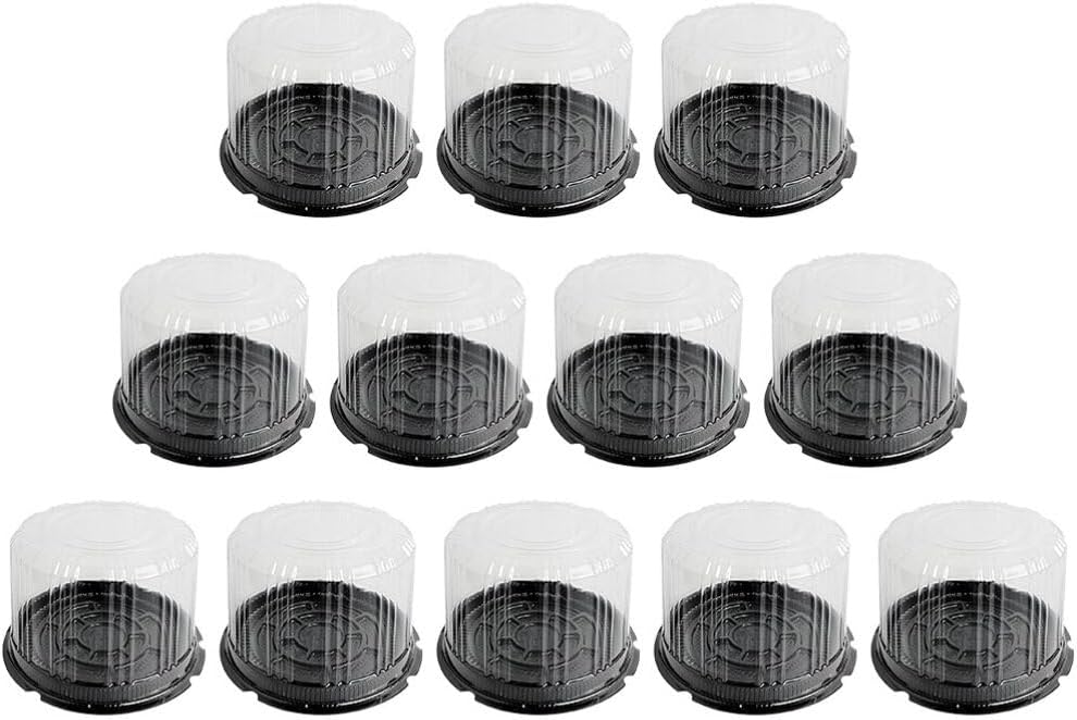 Cabilock Disposable Cake Carrier Clear Plastic Cake Container Cake Box with Dome Lids and Cake Boards 6 inch (Black)