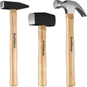 3PC Hammer Set Woodworking Tool - Claw Hammer 16oz | Sledge 3LB | Engineers' 500G DIY/Home/Office/Craft Wooden Handle