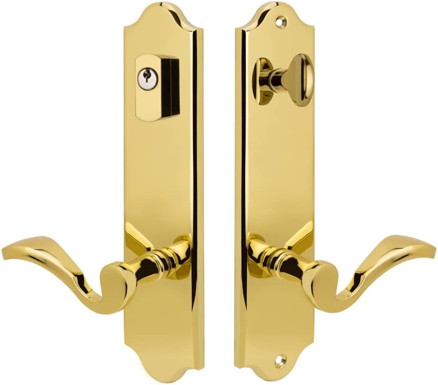 Royal Zinc Die-Cast Lever Set and Back Plates with Deadbolt for Entry Doors in Lifetime Polished Brass, 2-3/4” Backset, Left Hand