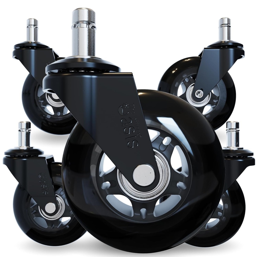 The Office Oasis Original Rollerblade Office Chair Wheels (As Seen On PBS) - Smooth & Quiet Casters - Safe for Hardwood Floors & Carpet - Easy Installation with Universal Fit - Set of 5 - Black