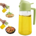 Glass Olive Oil Dispenser Bottle 2 in 1 Oil Dispenser and Oil Sprayer with Pourer Food-grade Oil Dispenser for Kitchen Cooking Oil Sprayer for Barbecue, Salad, Frying (Green, 16oz/470ml)