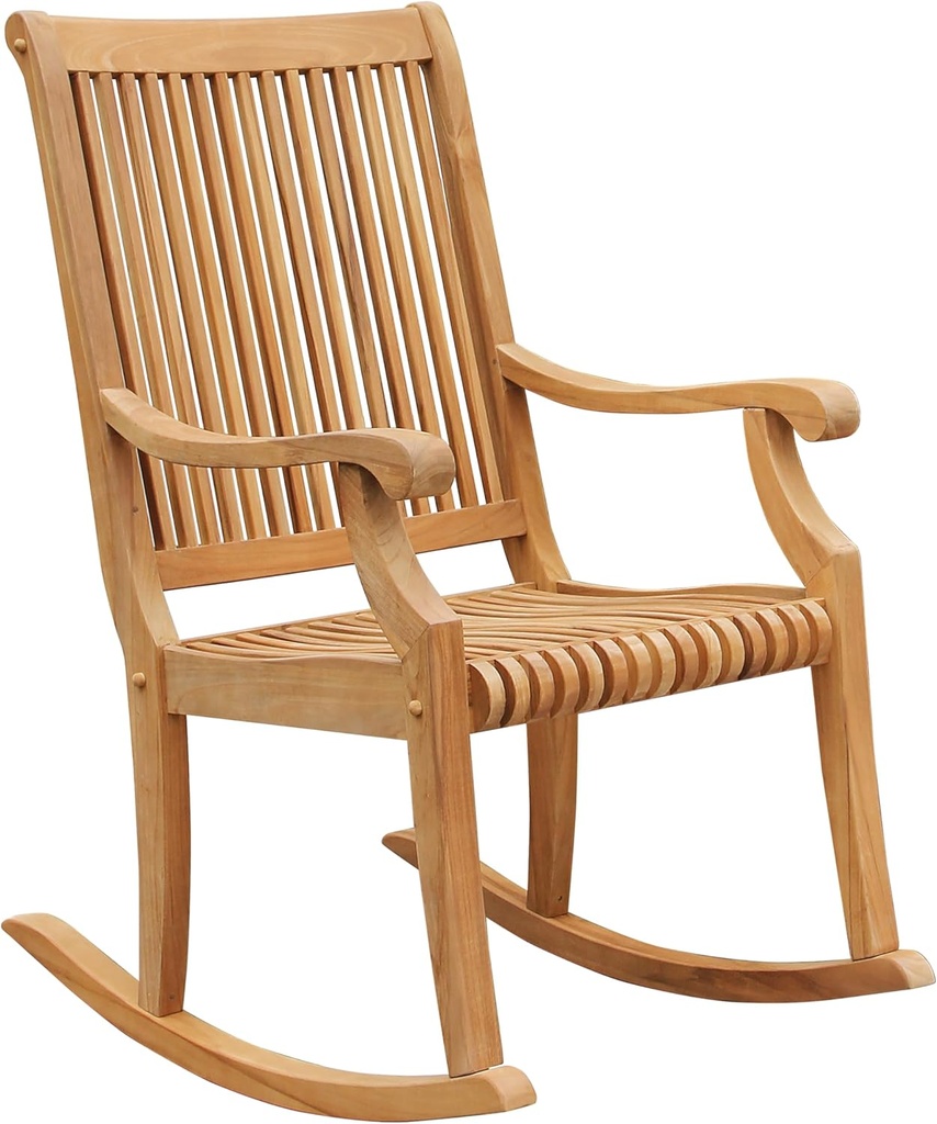 Cambridge Casual Mosko Teak Wooden Rocking Chair – Outdoor Porch Rocker for Comfortable, Durable Seating on Patio, Deck, and Outdoor Spaces – Outside Rocking Chair for Year-Round Use