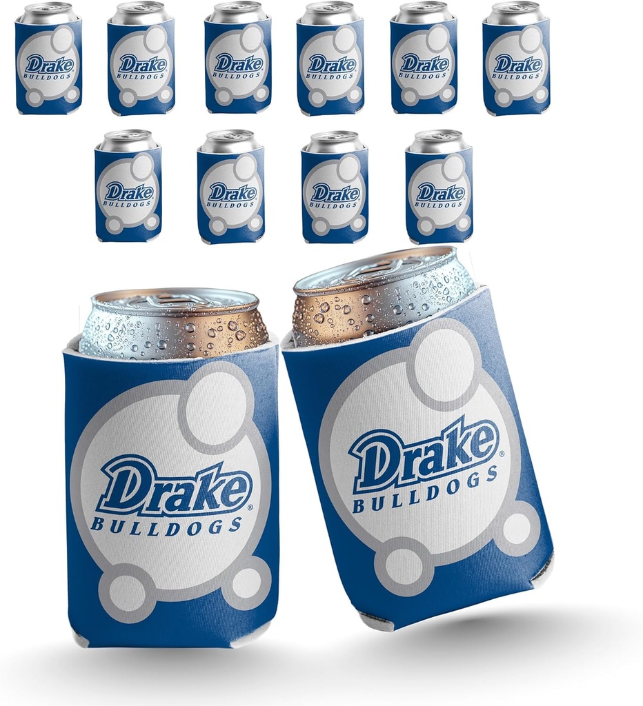 VictoryStore Drake University Can Coolers – Set of 12 – Bubble Design 3 – Fits 12-16 oz Cans & Bottles – Made in USA