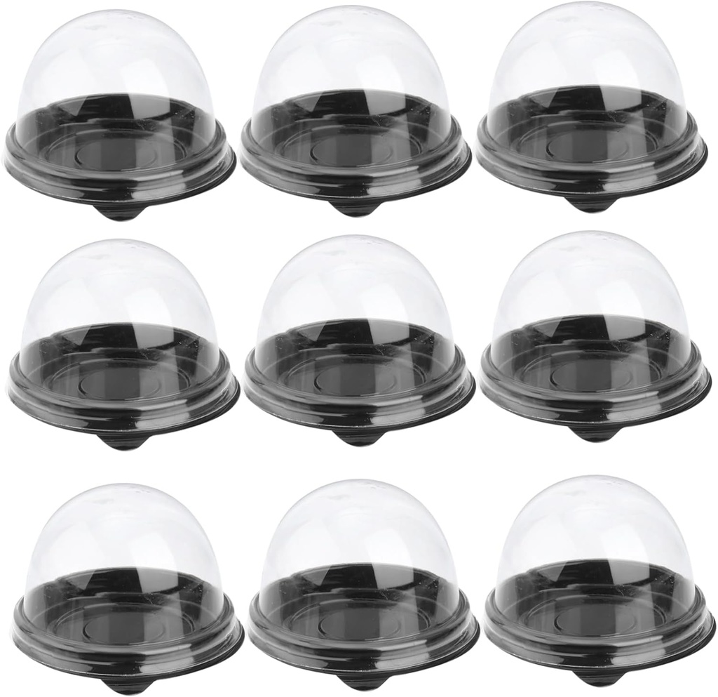 Garneck 50pcs Black Round Yolk Crisp Box Plastic Dessert Packaging for Cakes Muffins and Treats for Parties and Special Occasions
