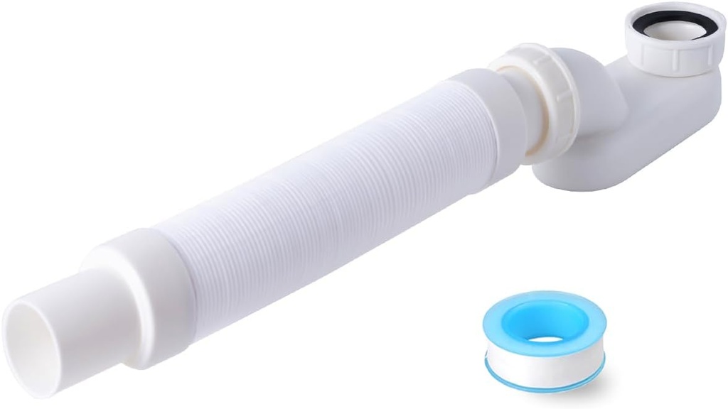 Bathtub Shower Drain Pipe, Low Profile Flat 1 1/2 P Trap Kit Flexible Freestanding Tub Drain for Bath