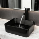 Bathroom Vessel Sink with Faucet and Pop-Up Drain Combo Rectangular Ceramic Vessel Sink Matte Black Bathroom Sink Above Counter Modern Artistic Porcelain Sink Bowl