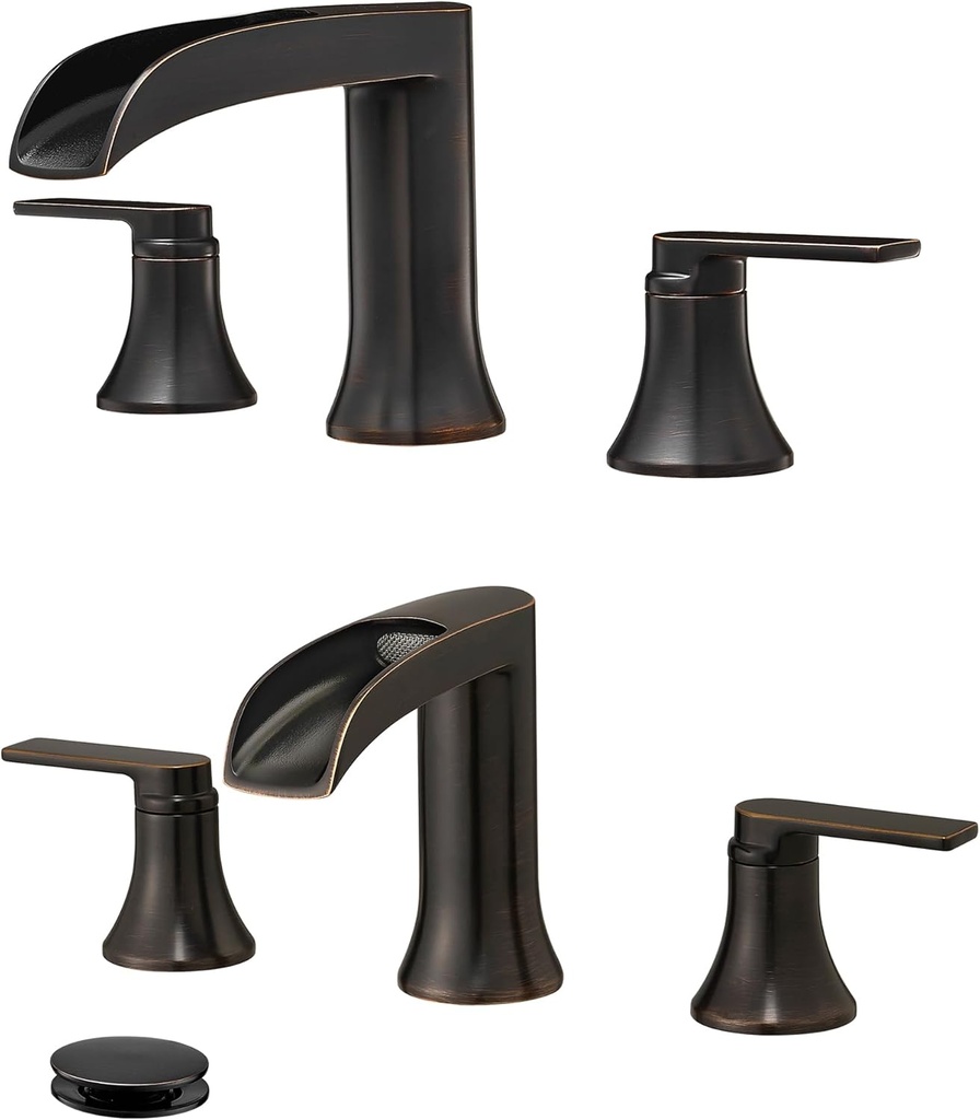 Bronze Bathtub Faucet, Brass Waterfall Roman Tub Faucet 6-16 Inch Deck Mount 3 Hole, 4-8 Inch Brass Widespread Waterfall Bathroom Sink Faucets 3 Hole