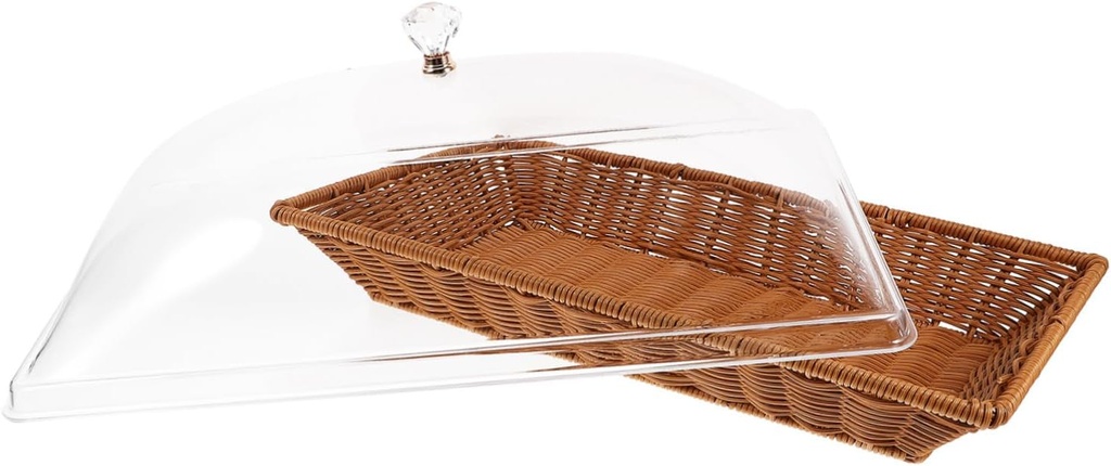Woven Food Basket with Transparent Lid Large Square Rustic Storage Box for Bread Fruits Vegetables Party Serving Tray Food Grade Kitchen Organizer