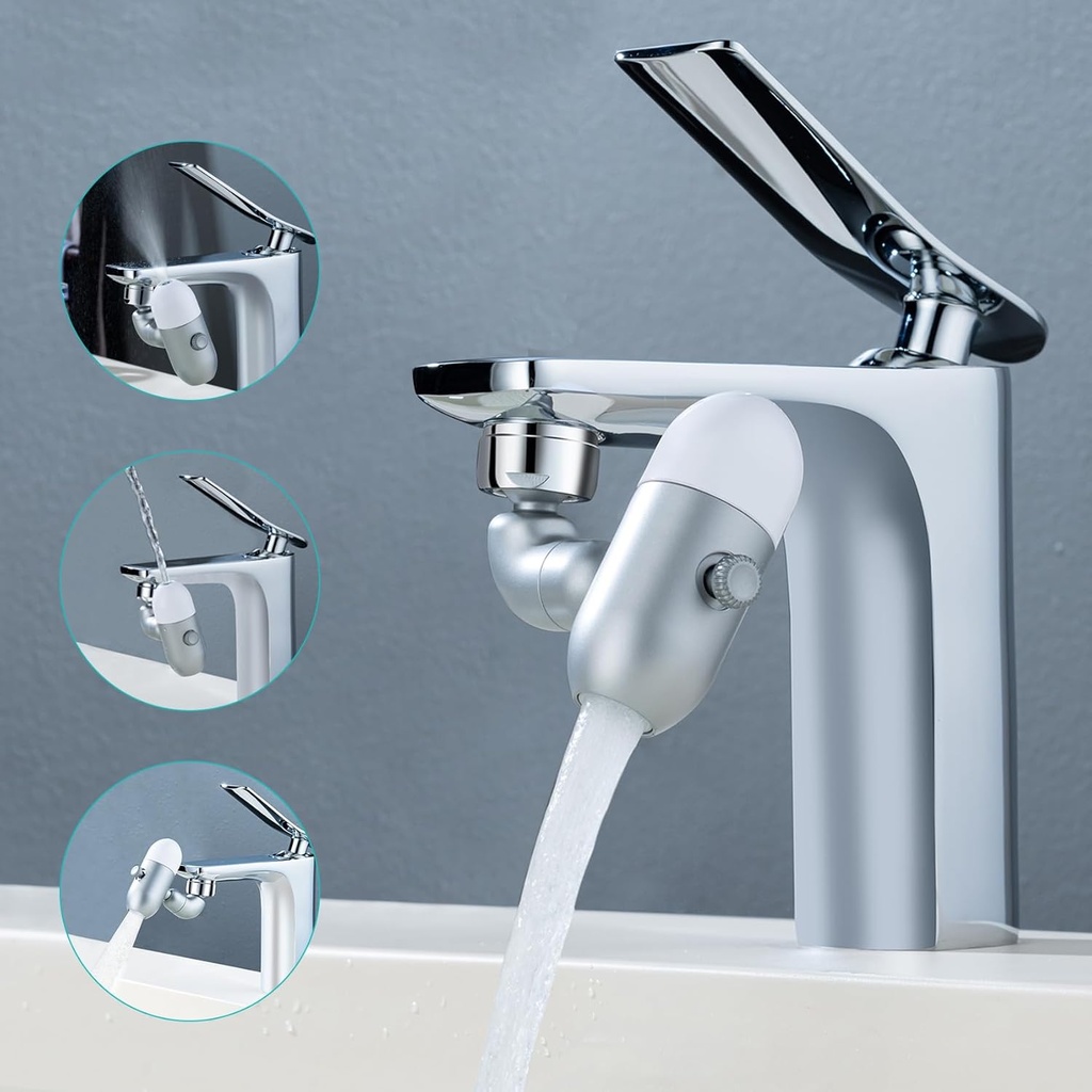 Universal Faucet Extender-4 Mode Filter Splash, Swivel Faucet Aerator with Spa Spray, Bathroom Sink Water Sprayer Attachment, Robotic Arm Rotatable Extension Faucet, Washing Face, Mouthwash, Eyewash