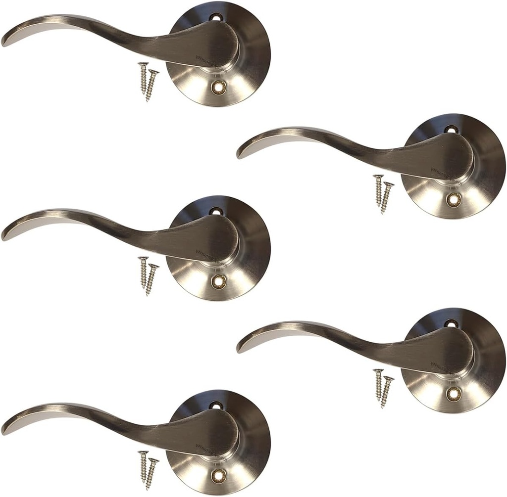 5 x Stationary Closet Room Door Lever Handles New Wave Style Satin Nickel LH