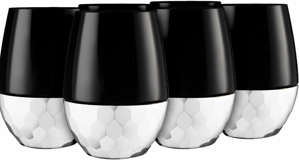 Decorline Hammered Black & Silver Stemless Wine Goblets - 16 oz (Pack of 6), Stylish Plastic Party Drinkware, Perfect for Elegant Gatherings & Special Occasions