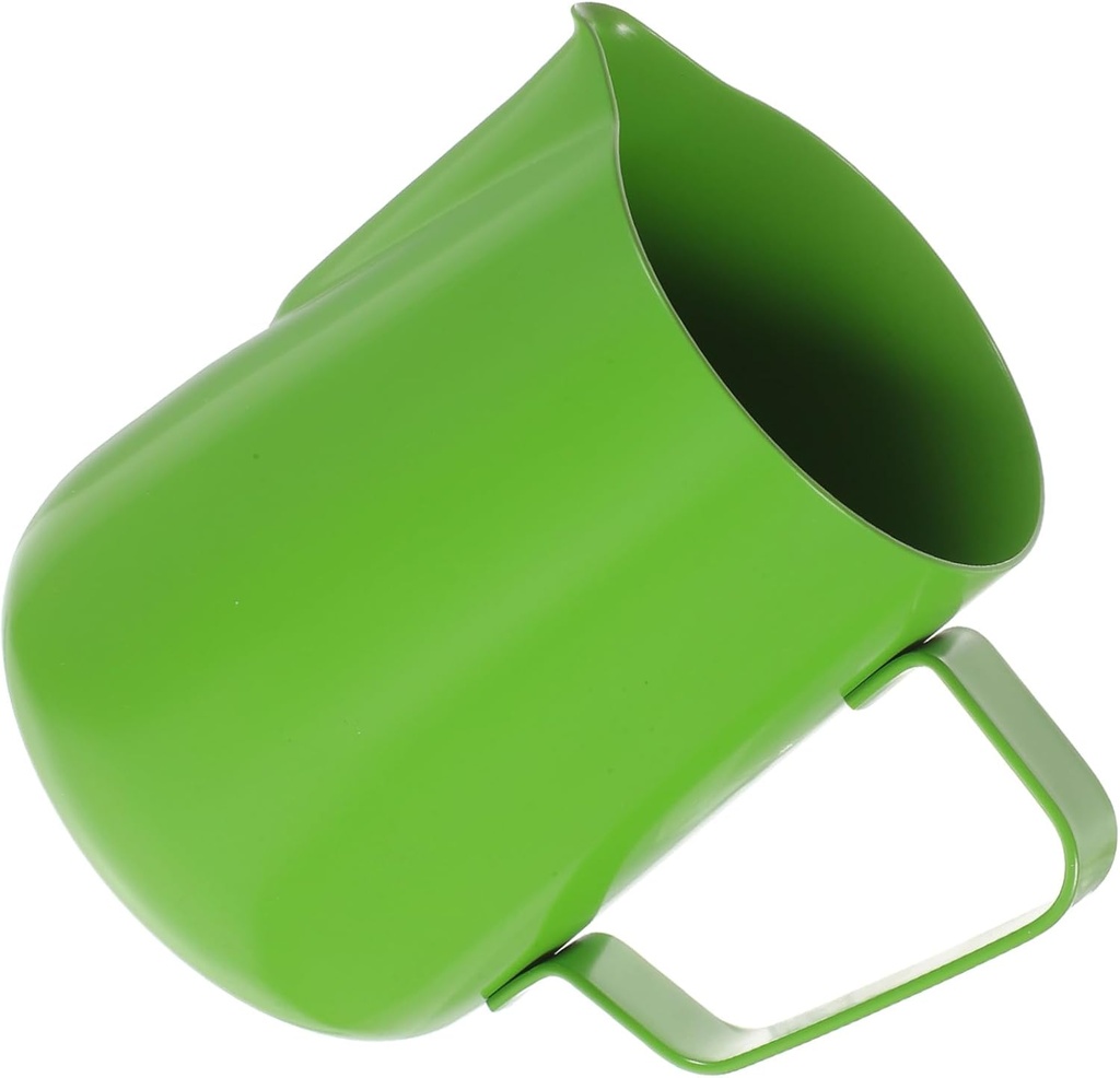 Stainless Steel Milk Frothing Pitcher with Handle Anti-rust Coffee Steamer Cup for Latte Art Smooth Flow Spout Design Thickened Green Frothing Jug