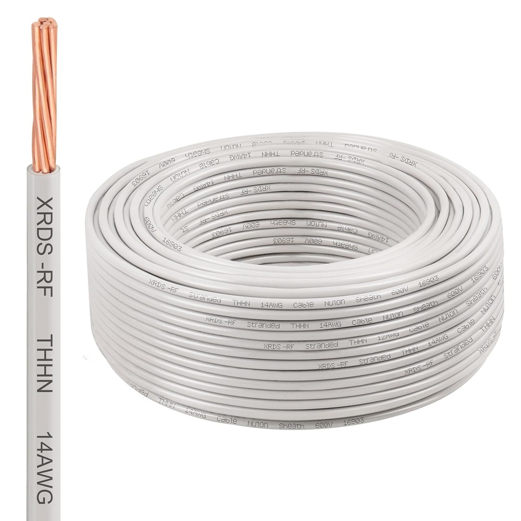 14AWG THHN Wire 200FT – Electrical Building Wire Stranded Bare Copper Conductor with PVC and Nylon Insulation, Heat and Oil Resistant Cable