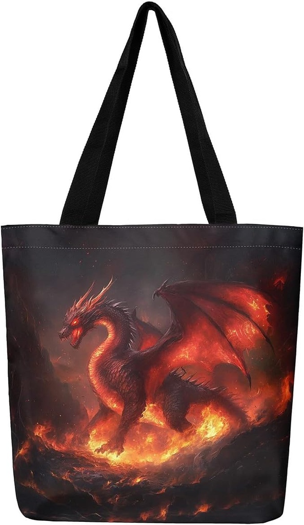 Castle Fairy Dragon Canvas Tote Bag Aesthetic for Women,Cute Axolotl Reusable Grocery Handbag