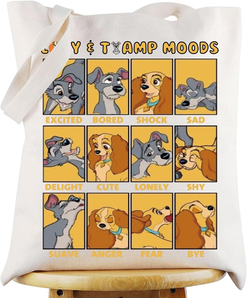 KEYCHIN Lady Dog Tote Bag Tramp Fans Gifts Bella Notte Reusable Grocery Bag Dog Movie Merchandise