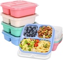 8 Pack Stackable Snack Containers, 3-Compartment Bento Box for School, Office, Travel Meal Prep with Lids