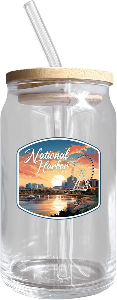 R and R Imports National Harbor Design B Souvenir 12 oz Beer Can Glass 2-Pack