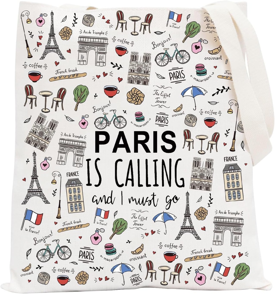 POFULL Paris Themed Gifts Paris Is Calling And I Must Go Tote Bag Paris Lover Gift (Paris Is Calling Tote Bag)