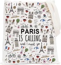 POFULL Paris Themed Gifts Paris Is Calling And I Must Go Tote Bag Paris Lover Gift (Paris Is Calling Tote Bag)