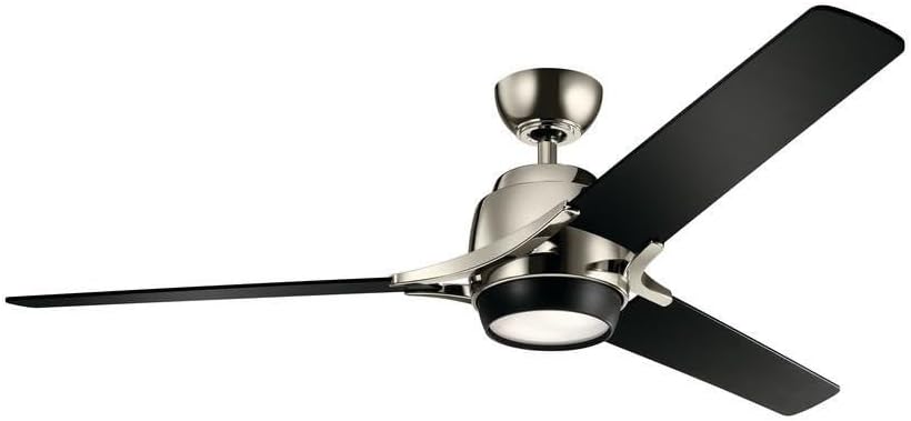 KICHLER 300060PN Protruding Mount, 3 Black Blades Ceiling fan with 17 watts light, Polished Nickel