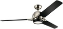 KICHLER 300060PN Protruding Mount, 3 Black Blades Ceiling fan with 17 watts light, Polished Nickel