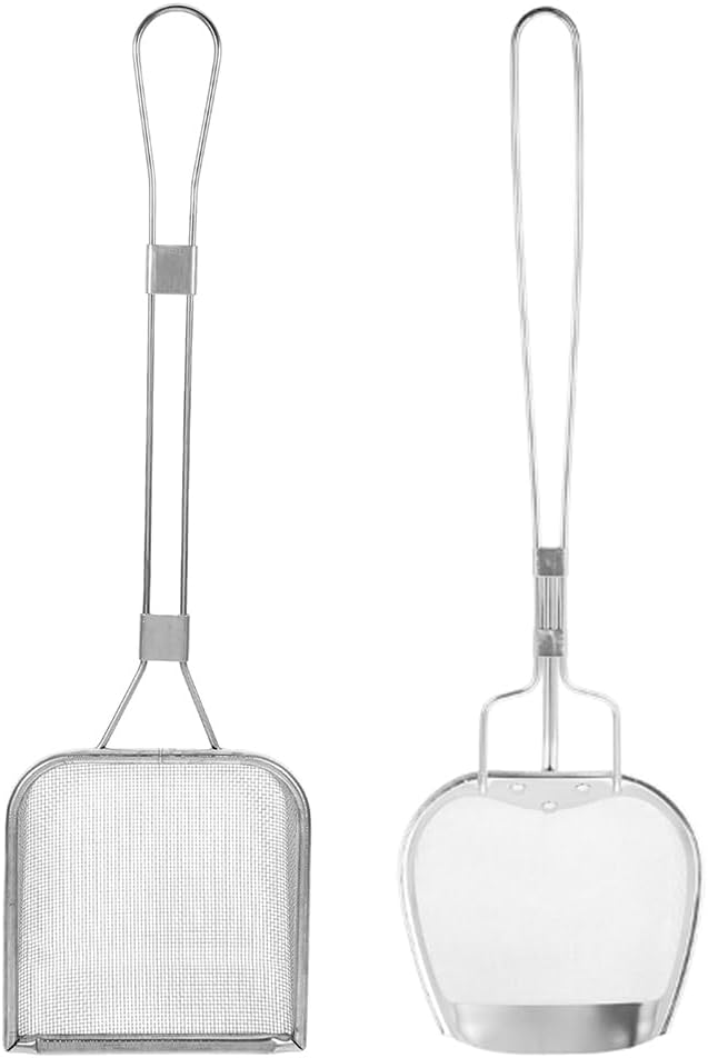 2 Pcs Stainless Steel Deep Fryer Skimmer Oil Strainer with Long Handle Fine Mesh Fry Scoop for Frying Chicken and Fries