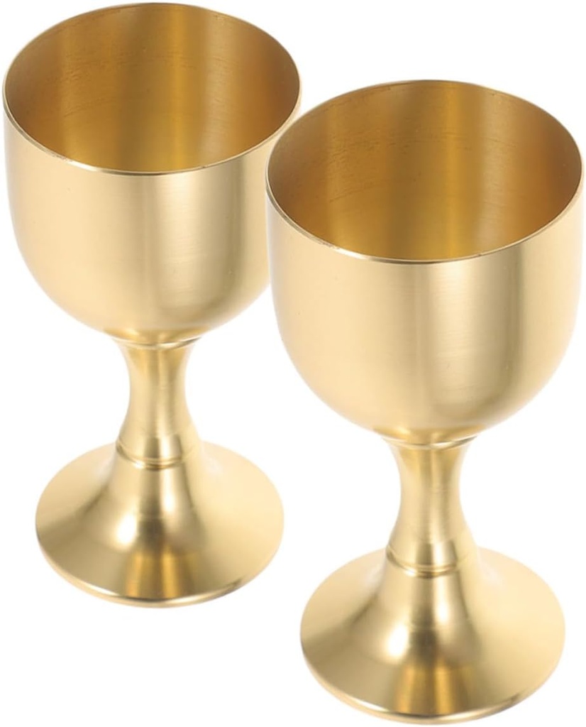 2pcs Brass Goblet Cups for Buddhist Worship Vintage Style Offering Chalice Smooth Surface Footed Goblet for Rituals and Ceremonies