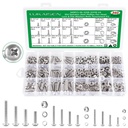 Machine Screws, 360PCS Nuts and Bolts Assortment Kit, #6-32#8-32#10-24 Phillips Pan Head Assorted-304 Stainless Steel Hex Button Head Bolts Nuts Flat and Spring Washers Assortment Kit with 3 Wrenches