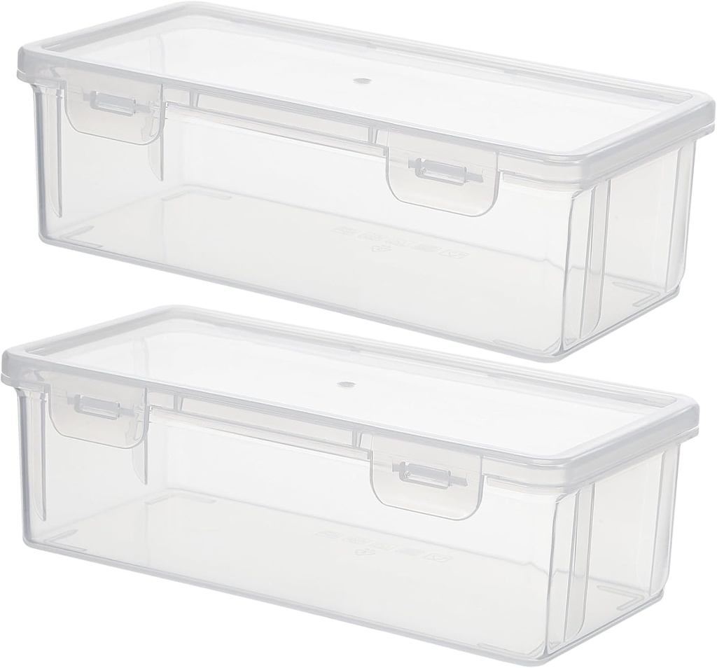2Pcs Transparent Kitchen Bread Container with Airtight Sealing Lid Medium Loaf Bread Storage Boxes for Refrigerator Food Organization and Fresh Keeping