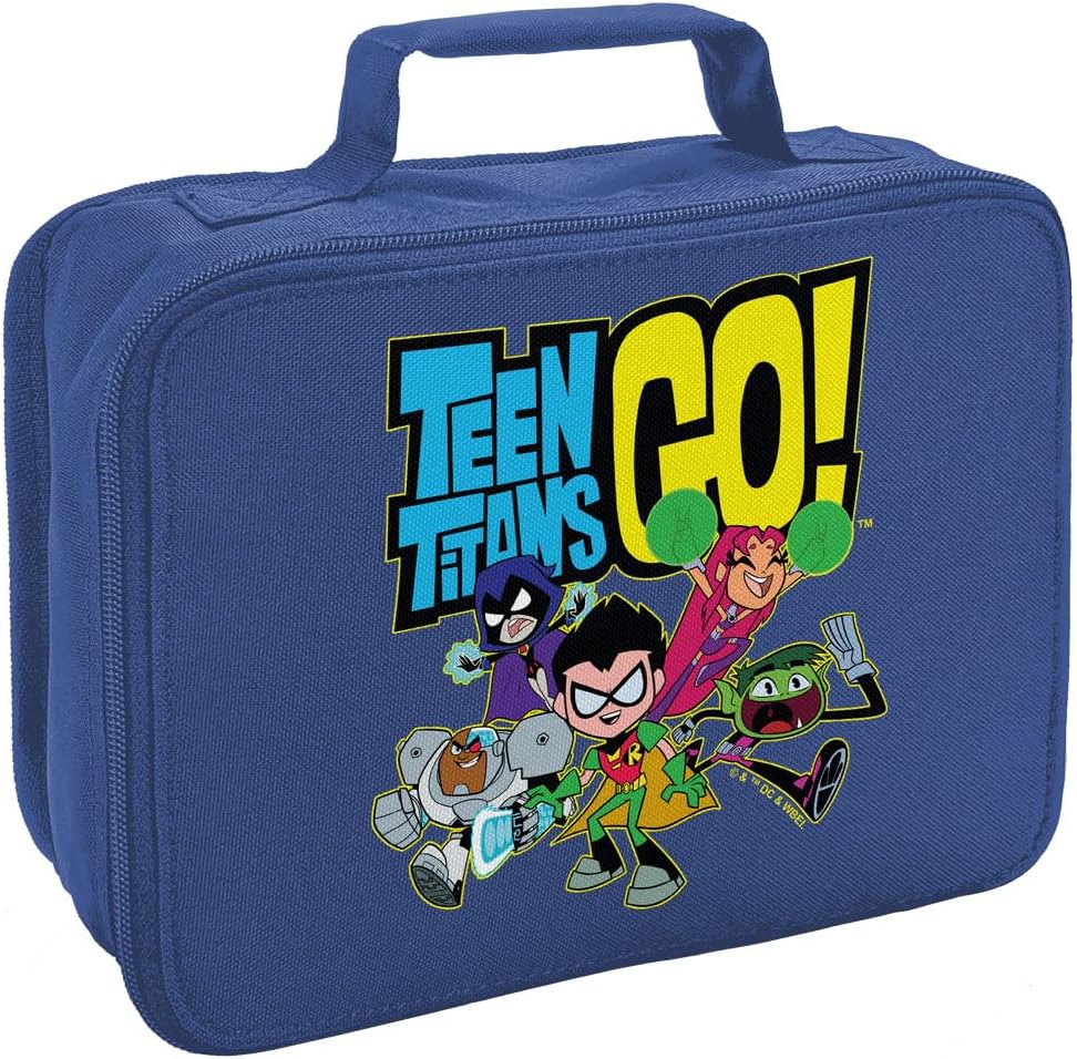 LOGOVISION Teen Titans Go Logo and Characters Insulated Soft Sided Lunch Box - Reusable Lunch Bag For School Office Work, BPA Free, Royal