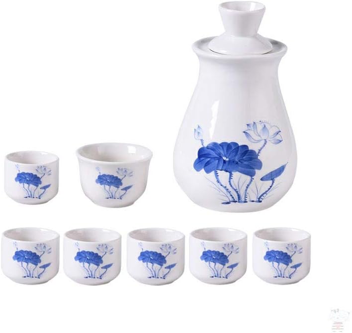 White Ceramic Japanese Sake Set Handicraft Sake Cup Cold/Hot/Tea/Sake Cup Japanese Sake Set Blue Lotus Small Sake Cup Wine Bottle