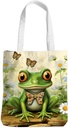 Frog Decor Canvas Tote Bag for Women - Cute Beach & Christmas Gifts - Reusable Grocery Bags