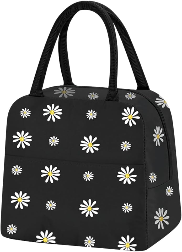 Reusable Insulated Lunch Bag for Women/Men/Adult Portable Thermal Lunch Box Lunch Tote, Small Lunch Bag with Daisy Pattern, Cooler Bag for Work & Any Occasion