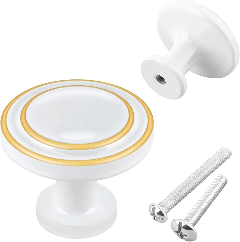 Kalolary 12 Pack Cabinet Hardware Knobs, 1.18 Inch Kitchen Drawer Knob with Screws for Kitchen Drawer Dresser Cupboard Door Handles Pull Bathroom Handle Modern Pulls Handles, White