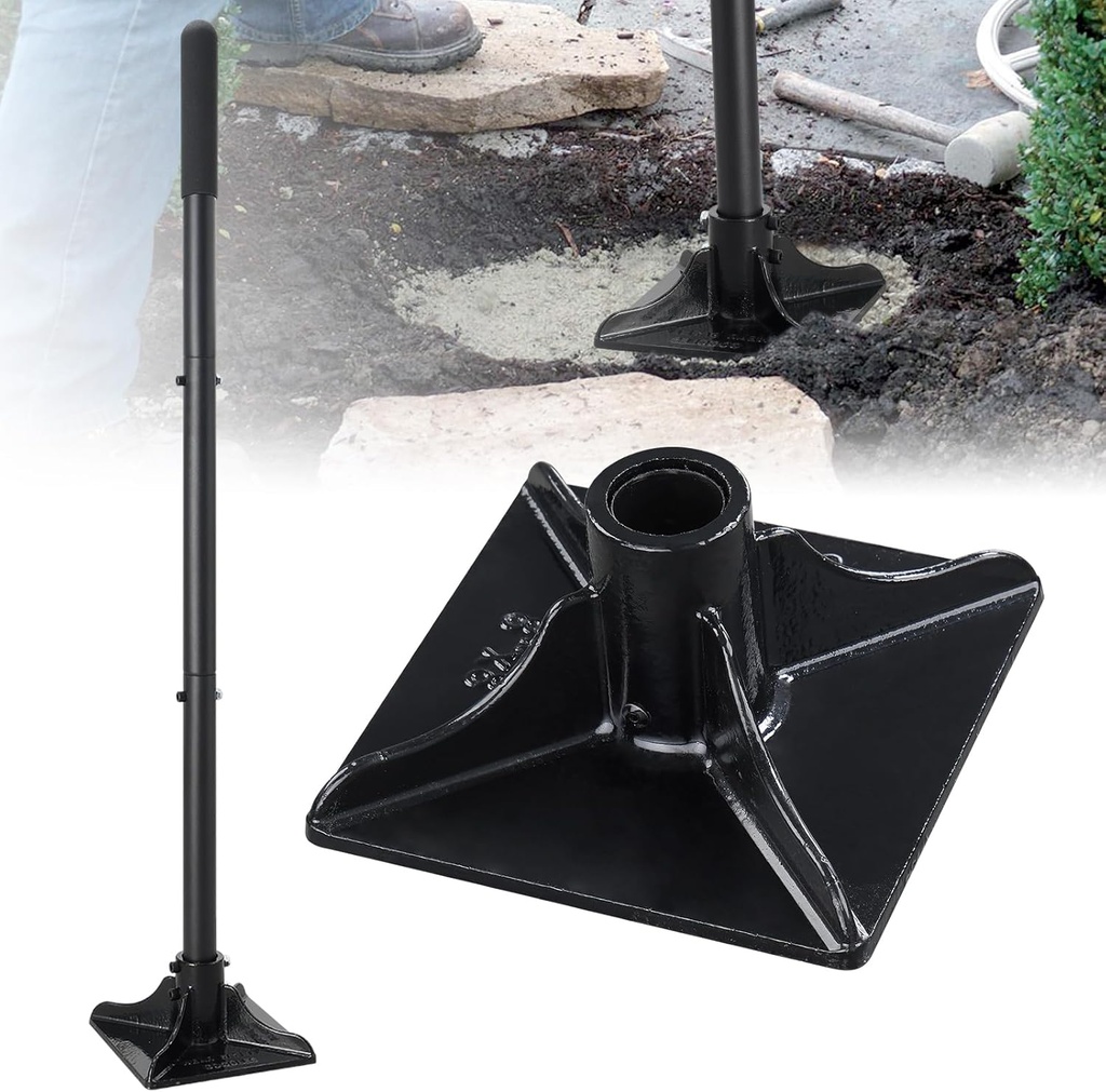 Steel Tamper Tool, Heavy Duty Garden Ground Steel Tamper Tool Kit Long Handle 58 Inch, 8x8” Square Dirt Hand Tamper Landscaping Garden Tools for Leaving Soil, Sand, Gravel, Asphalt, Driveway