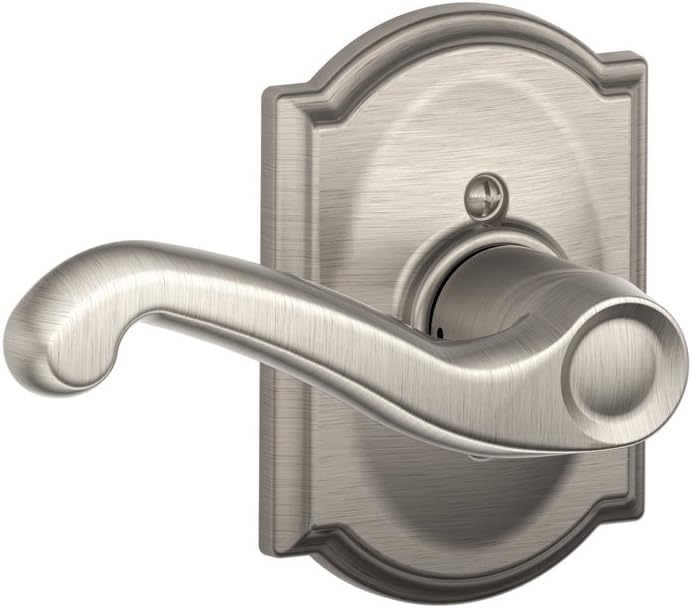 SCHLAGE Flair Left Handed Lever with Camelot Trim Non-Turning Lock, Satin Nickel (F170 FLA 619 CAM LH)