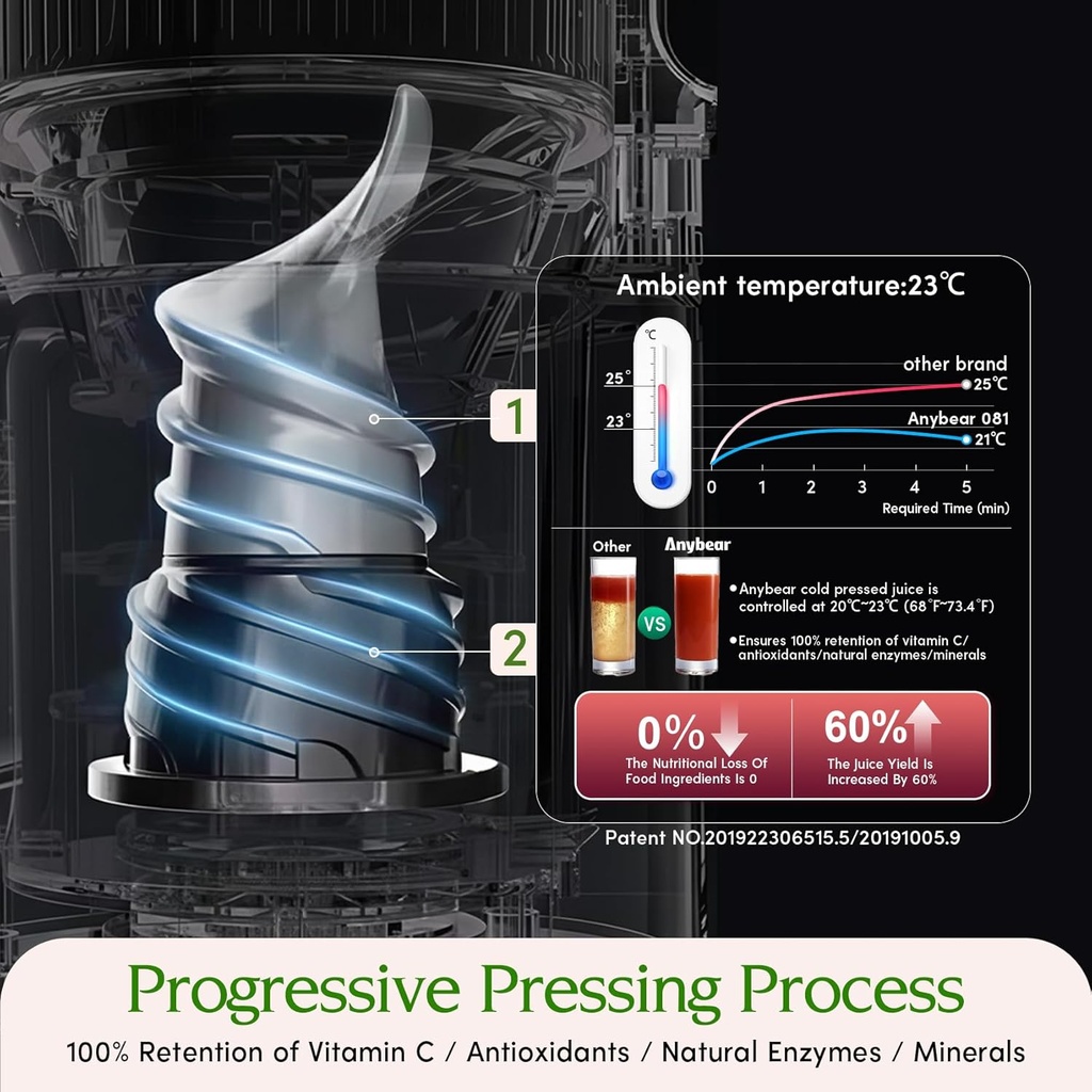 Anybear Cold Press Juicer with 4.9" Large Feed Chute, 350W Masticating Juicer Machines with Dual Slow-Squeezing Technology for Whole Fruits & Veggies with High Yield | BPA-Free Tritan (Silver Gray)