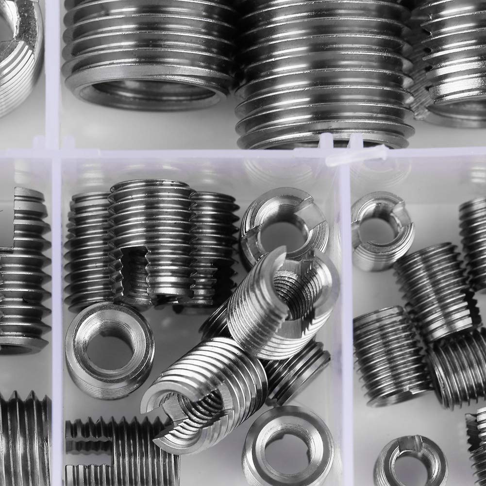 50Pcs Stainless Steel Inner Thread Self Tapping Thread Inserts Set, Reinforce Repair Tool with Storage Case, M3/M4/M5/M6/M8/M10
