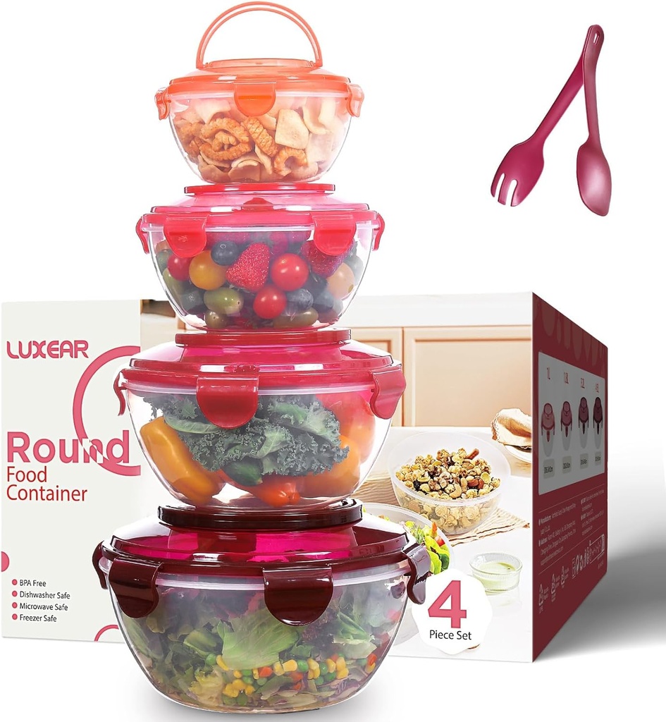 LUXEAR 4-Piece Mixing Bowls with Lids Set - Airtight Leakproof Storage Bowls with Handle for Fridge & Outdoor Picnics, BPA-Free Meal Prep Bowls Dishwasher Safe for Cooking Mixing Serving Storing