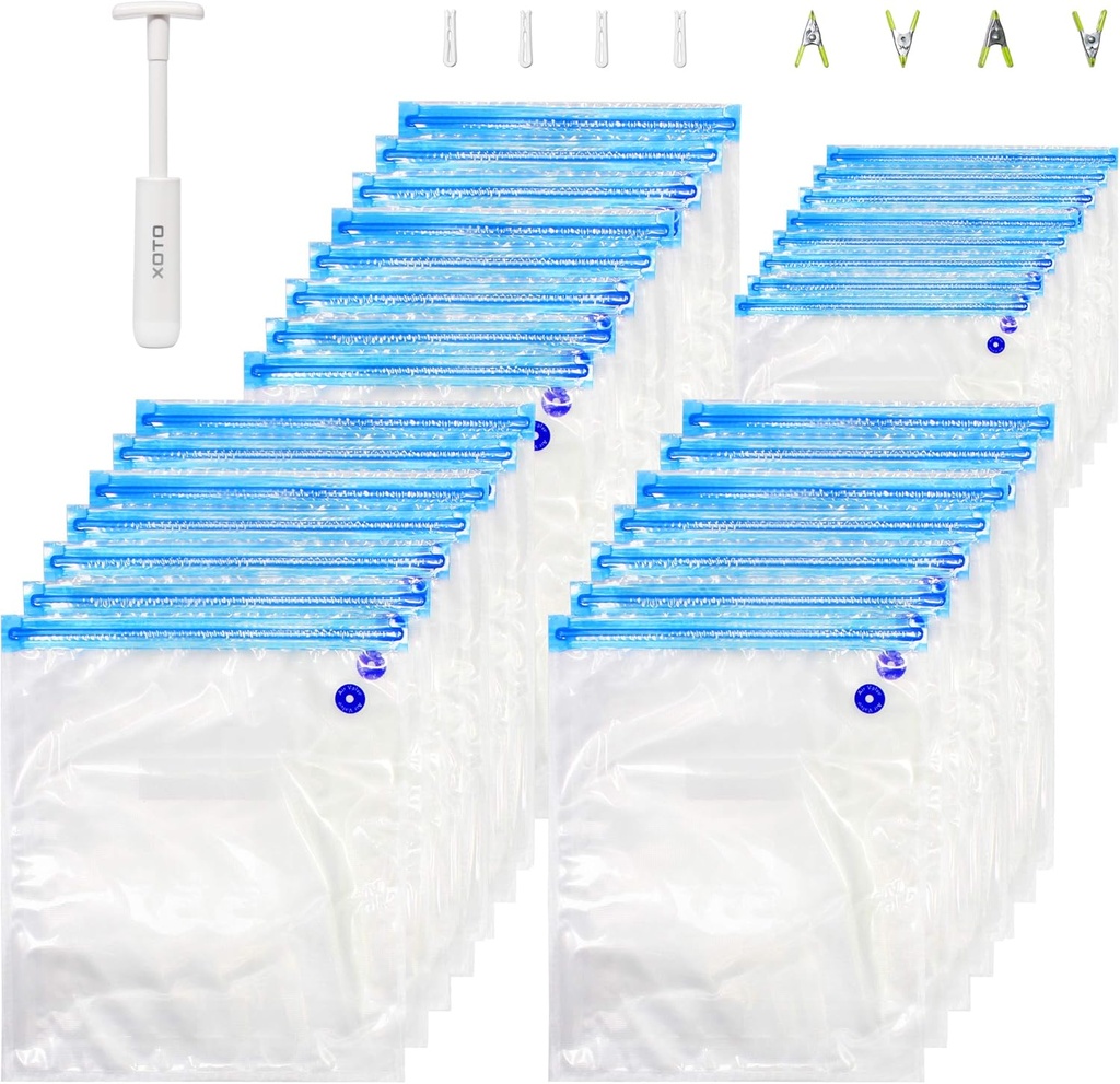 XOTO Premium Reusable Vacuum Sealing Hand-Pump Sous Vide Kit Including 30 Assorted Size Bags