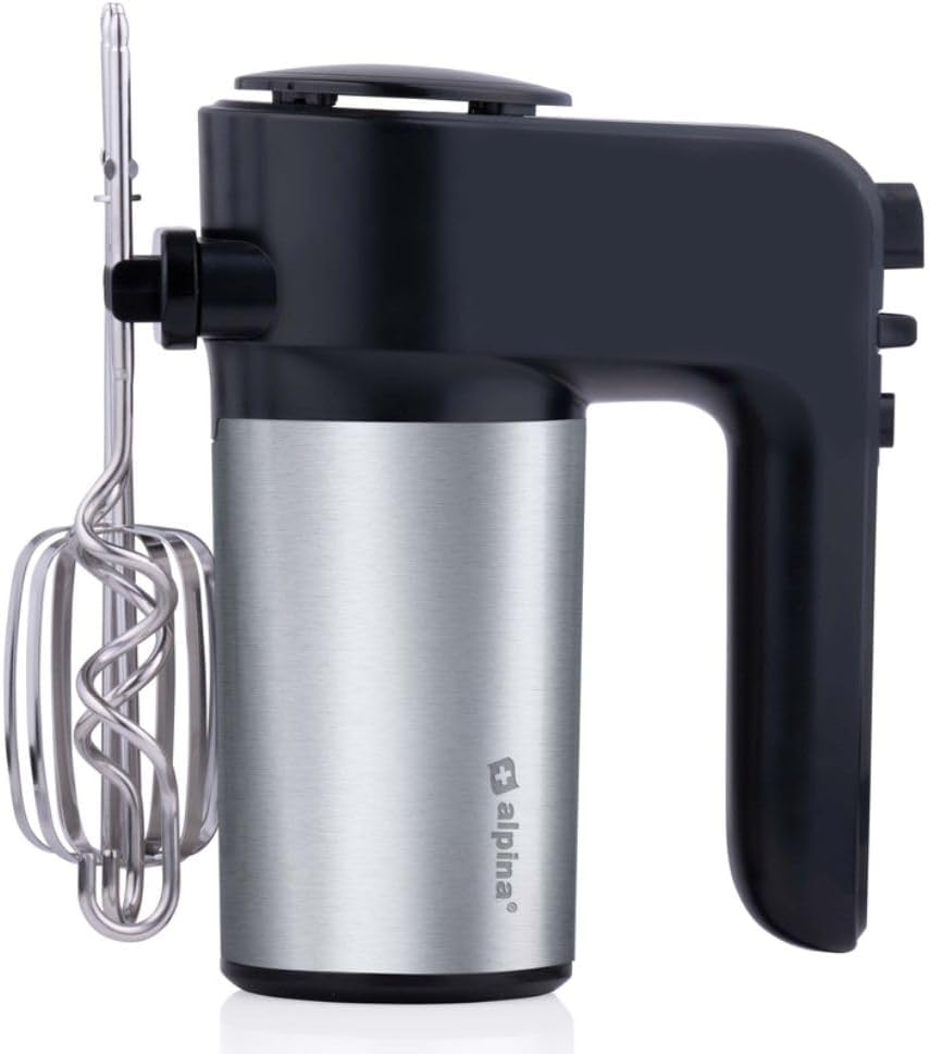 alpina Electric Hand Mixer - 230V - 6 Speeds - Electric Mixer - 400 W - 2 Whisks and 2 Dough Hooks - with Storage Stand - Kitchen Mixer - ABS/Stainless Steel - Black