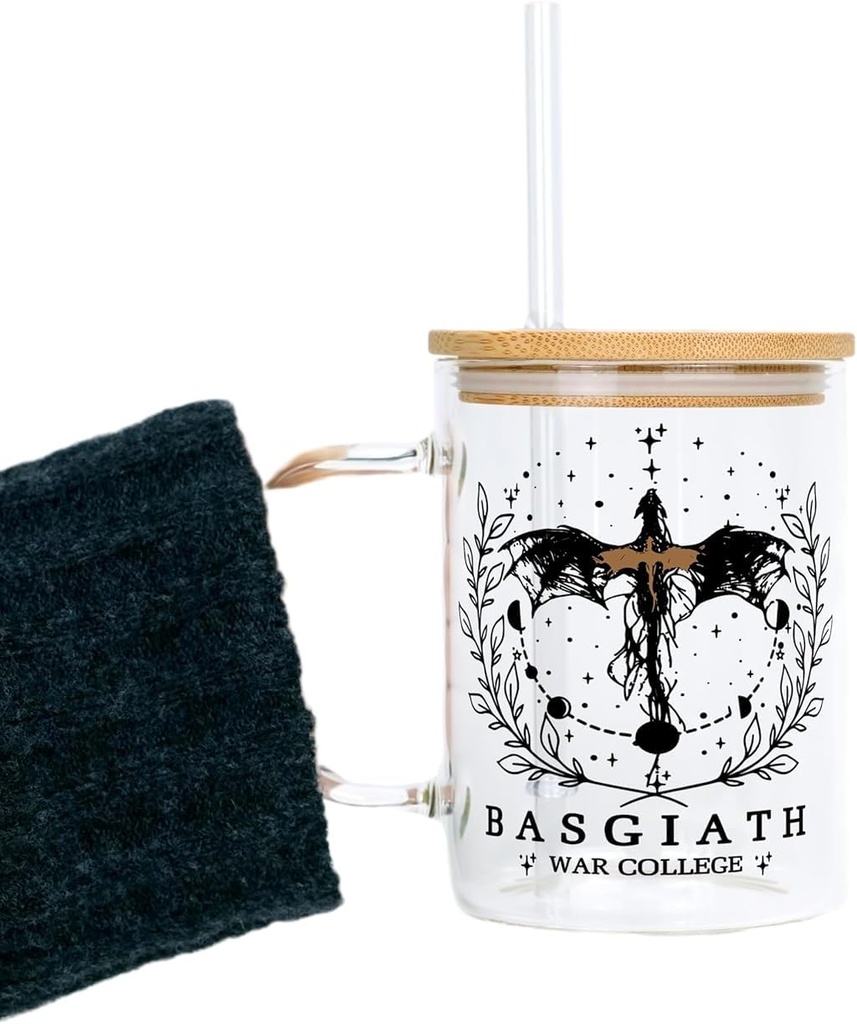 Sip-Sip Hooray! Fourth Wing 17 oz Glass Coffee Mug with Handle, Bamboo Lid and Straw, Fantasy Book Mug, Dragon Romantasy Cup, Iced Coffee Glass, Book Lover Gift, Aesthetic Bookish Drinkware